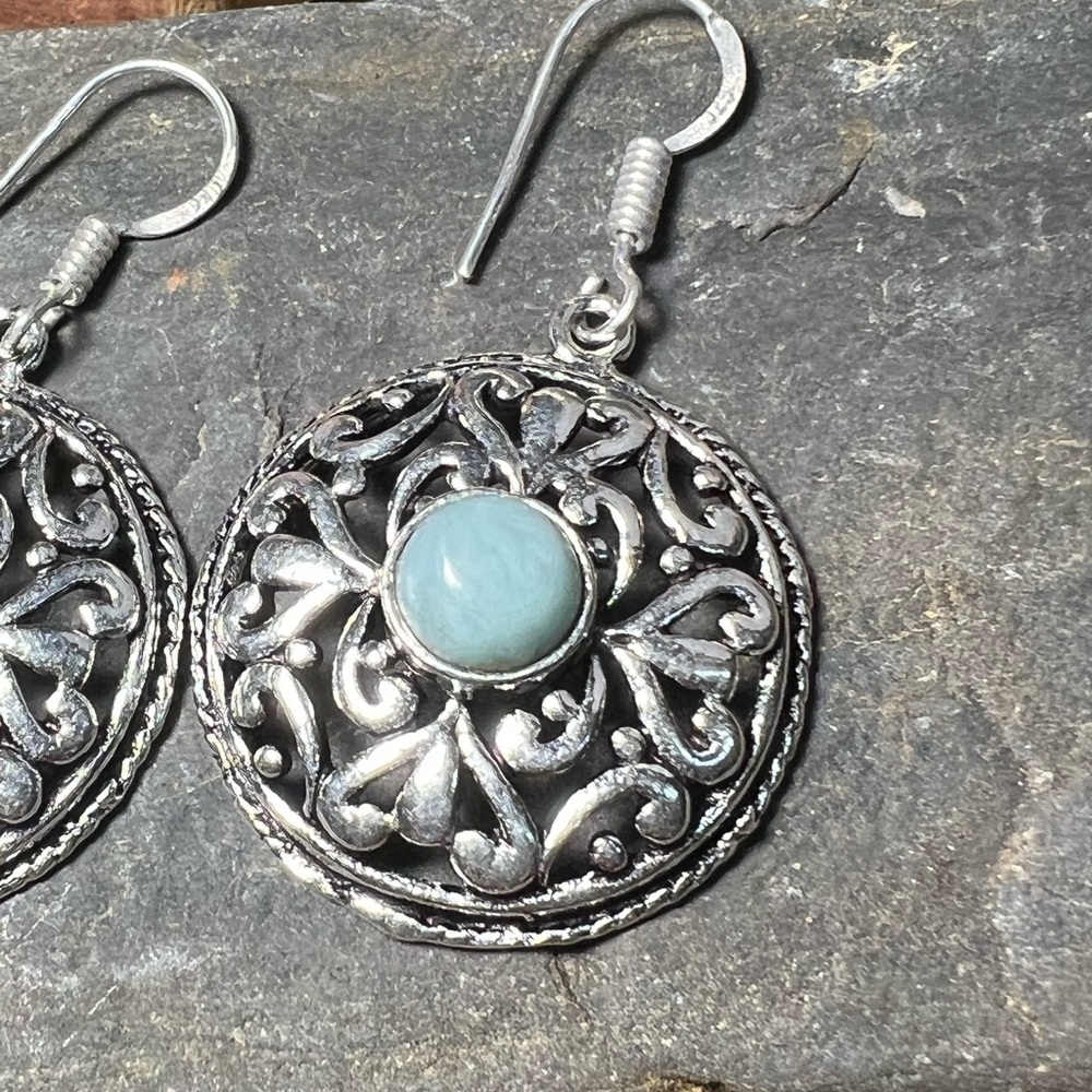 Genuine Larimar earrings (Z-6) - Picture 6 of 9